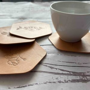 ‘Leather Coasters – Floral Pattern, 4 Pack’