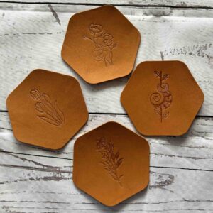 ‘Leather Coasters – Floral Pattern, 4 Pack’
