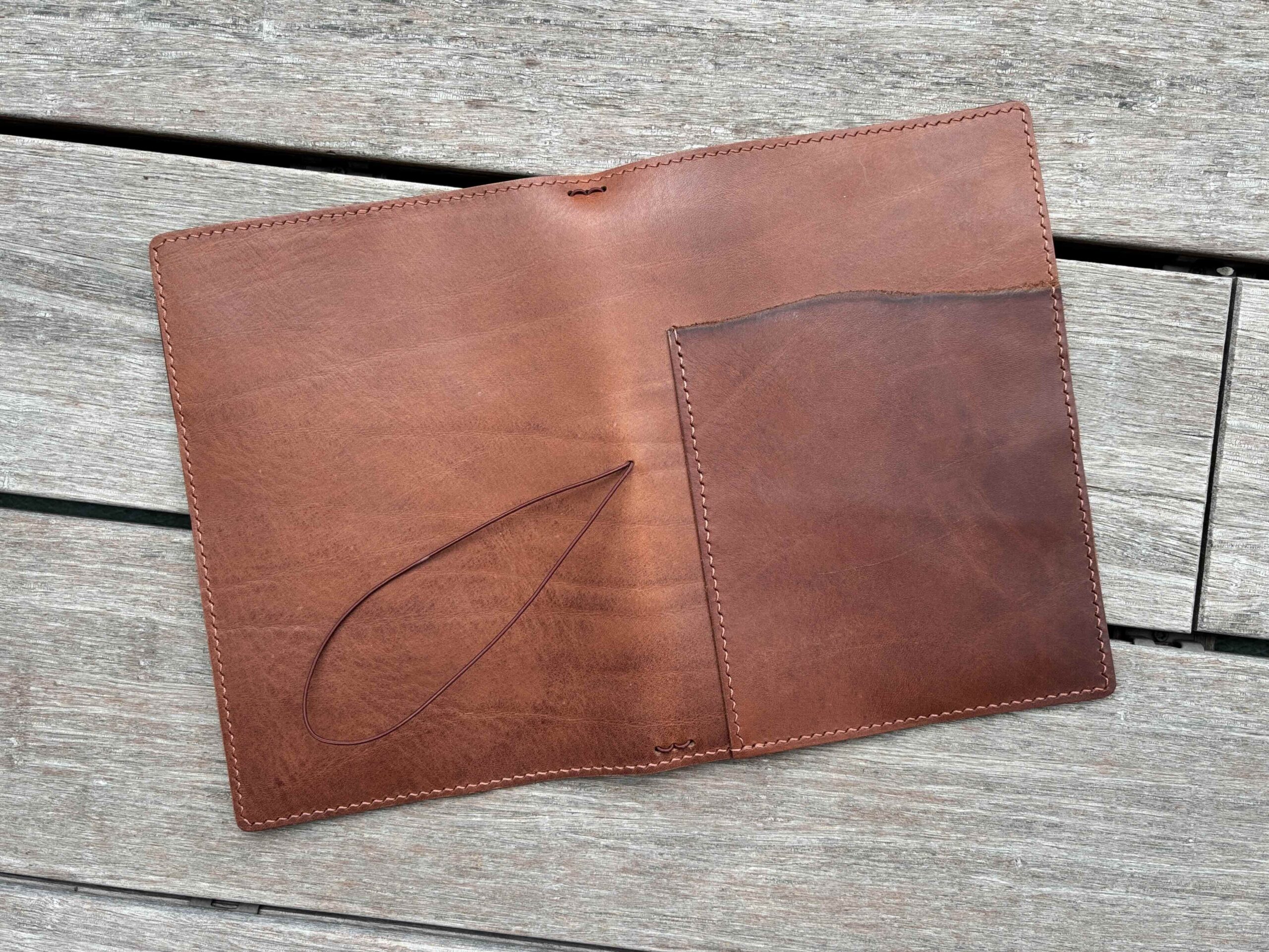 SALE - Ready to ship - Folio cover for A5 Hobonichi, Raw front pocket, Sienna leather