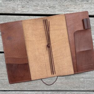 SALE – Ready to ship – Folio cover for A5 Hobonichi, Raw front pocket, Sienna leather