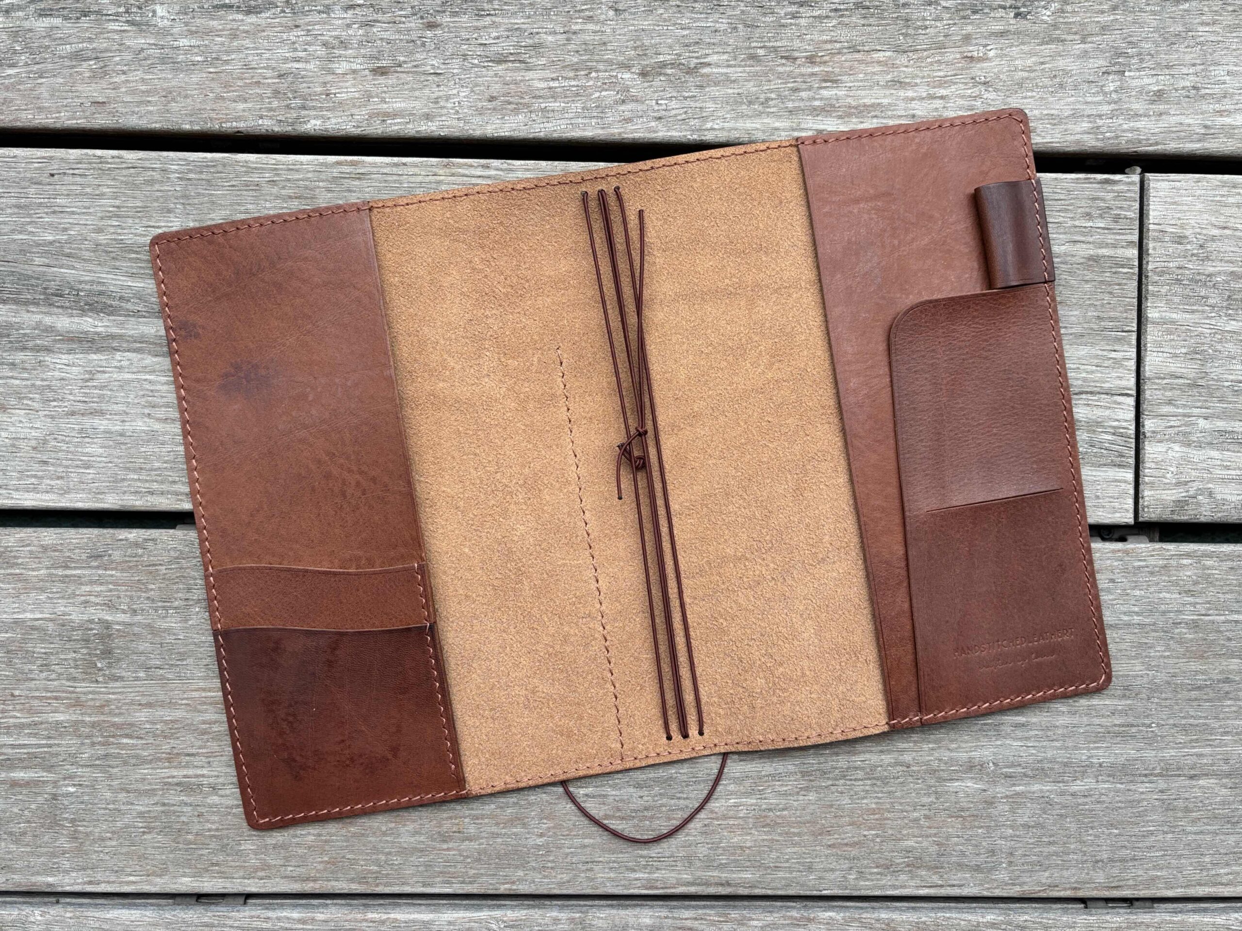 SALE - Ready to ship - Folio cover for A5 Hobonichi, Raw front pocket, Sienna leather - Image 2