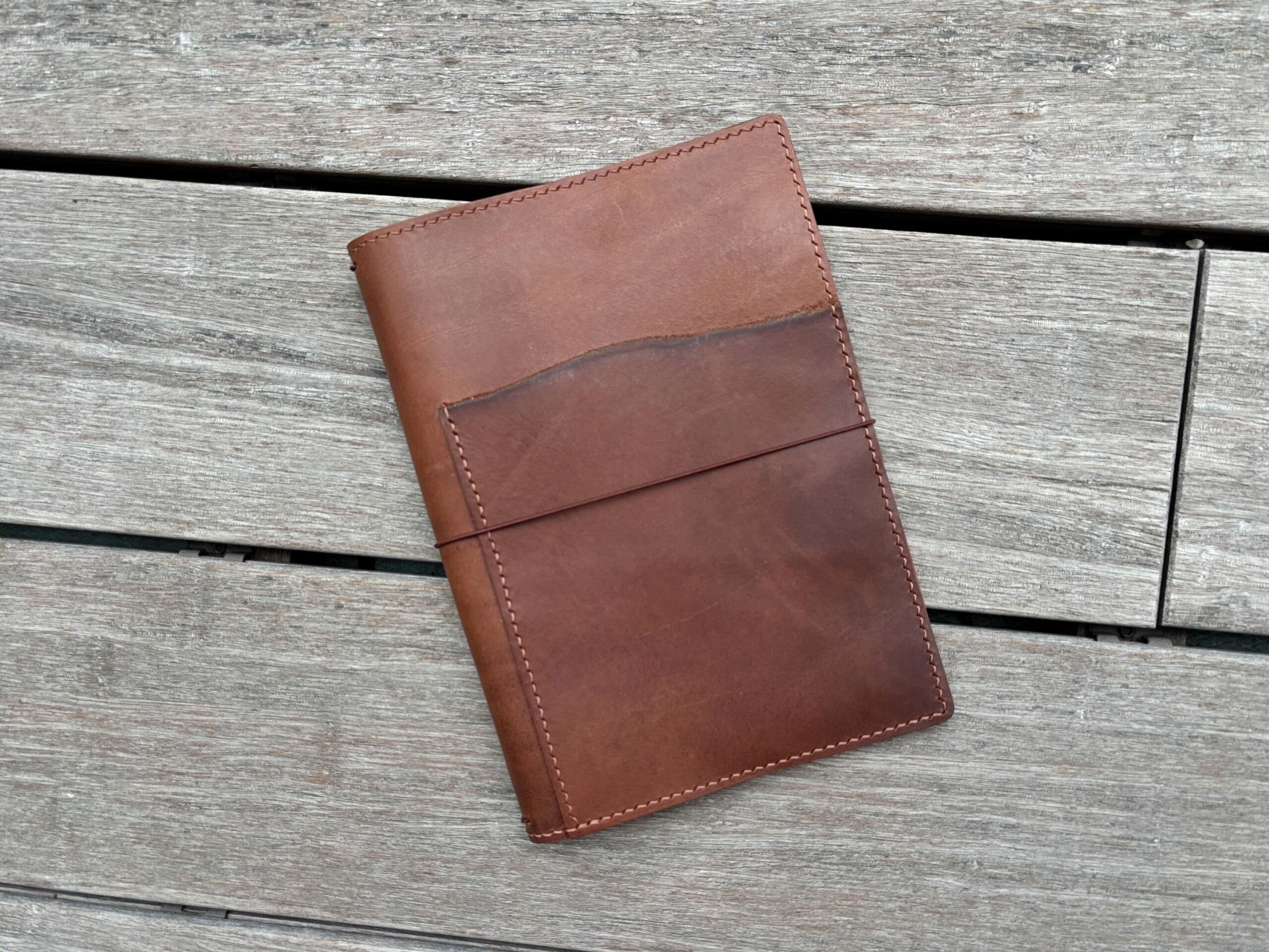 SALE - Ready to ship - Folio cover for A5 Hobonichi, Raw front pocket, Sienna leather - Image 3